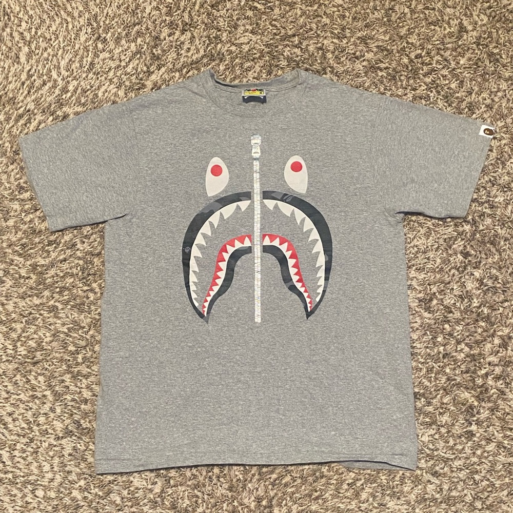 Bape Grey Color Shark Short Sleeve T-shirt Gray Size M